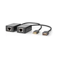 USB-Verlenger - USB 1.1-1x RJ45 Female - 1x USB-A Female - 1x USB-A Male - 1x RJ45 Female - 50 m - 12 Mbps - Goud Verguld - Rond - PVC - Zwart - Window Box - thumbnail