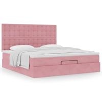 Ottoman bed met matrassen 180x200cm fluweel roze - thumbnail