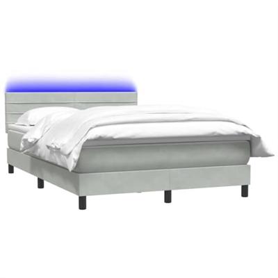Boxspring met matras en LED fluweel lichtgrijs 140x210 cm