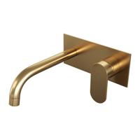 Brauer Gold Edition Wastafelmengkraan inbouw - gebogen uitloop links - hendel breed plat - afdekplaat - model C 1 - PVD - geborsteld goud 5-GG-004-B3 - thumbnail