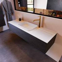 Badkamermeubelset Mondiaz Erin 150 cm met 1 Lade met RIDGE Wastafel Midden Talc met 1 kraangat Greeploos Mat Antracite - thumbnail