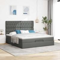 Ottoman bed met matras en LED's 160x200cm stof donkergrijs - thumbnail