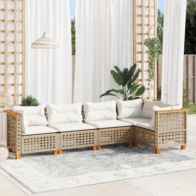 5-delige Loungeset met kussens poly rattan beige