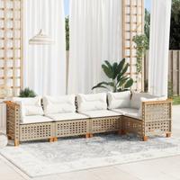 5-delige Loungeset met kussens poly rattan beige - thumbnail