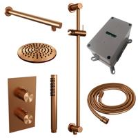 Regendoucheset Inbouw Brauer Copper Carving Thermostatisch 20 cm met 3-Weg Omstelling, Wandarm, Glijstang en Staaf Handdouche Geborsteld Koper Brauer - thumbnail