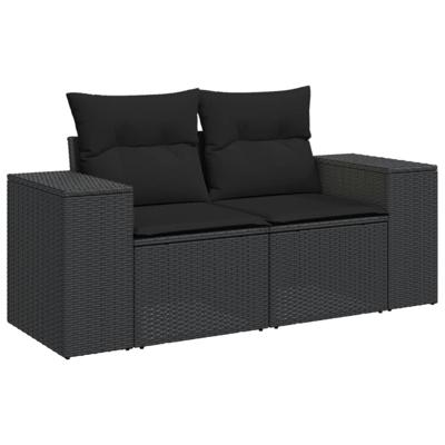 4-delige Loungeset met kussens poly rattan zwart
