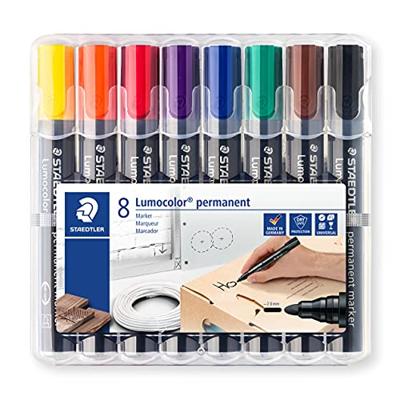 Staedtler Lumocolor 352, permanent marker, ronde punt, 2 mm, etui van 8 stuks in geassorteerde kleuren