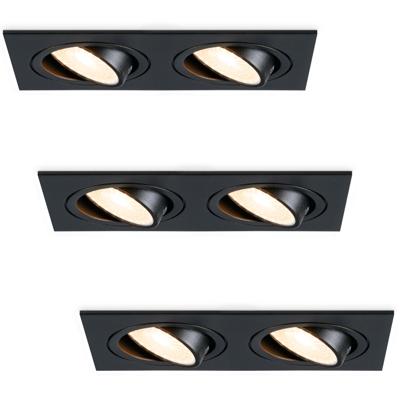 Set van 3 Mallorca LED inbouwspot - IP20 - Kantelbaar - 8 watt 690 lumen - 2700K Warm wit - Dubbel - GU10 - Dimbaar - Rechthoek - Voor binnen - Zwart