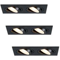 Set van 3 Mallorca LED inbouwspot - IP20 - Kantelbaar - 8 watt 690 lumen - 2700K Warm wit - Dubbel - GU10 - Dimbaar - Rechthoek - Voor binnen - Zwart - thumbnail