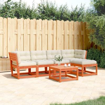 5-delige Loungeset met kussens massief grenenhout wasbruin - thumbnail