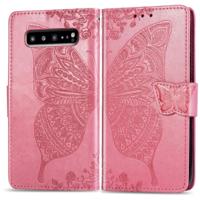 Butterfly Love bloemen reliëf horizontale Flip lederen case voor Galaxy S10 5G met houder & kaartsleuven & portemonnee & Lanyard (roze) - thumbnail