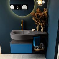 MONDIAZ RIVA 100cm badmeubel onderkast / planchet kleur Jeans met 1 lade. Wastafel DULCET links 1 kraangat kleur Dark_Grey. - thumbnail