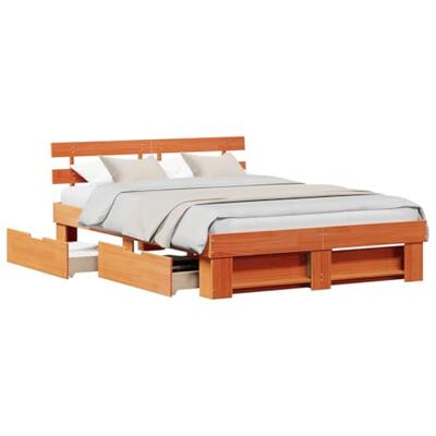 Bedframe met lade Wasbruin 160 x 200 cm Massief grenenhout