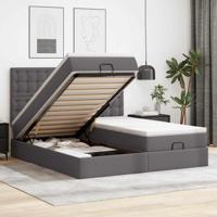 Ottoman bed met matrassen 180x200cm kunstleer grijs - thumbnail