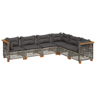 6-delige Loungeset met kussens poly rattan grijs 6-delige Loungeset met kussens poly rattan grijs