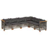 6-delige Loungeset met kussens poly rattan grijs - thumbnail