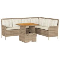 2-delige Loungeset met kussens poly rattan beige - thumbnail
