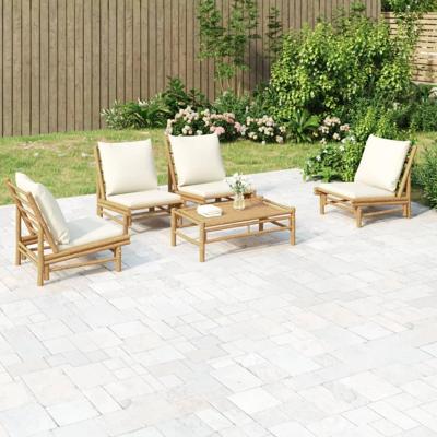 5-delige Loungeset met kussens bamboe crèmewit
