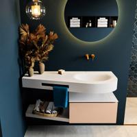 MONDIAZ RIVA 120cm badmeubel onderkast / planchet kleur Rosee met 1 lade. Wastafel DULCET rechts 0 kraangaten kleur Talc. - thumbnail