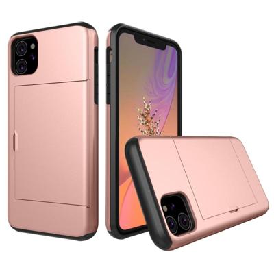 Schokbestendig Rugged Armor beschermhoes met kaartsleuf voor iPhone XIR (2019) (rosé goud)