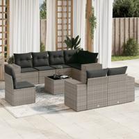 8-delige Loungeset met kussens poly rattan grijs - thumbnail