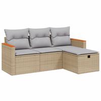 4-delige Loungeset met kussens poly rattan gemengd beige - thumbnail