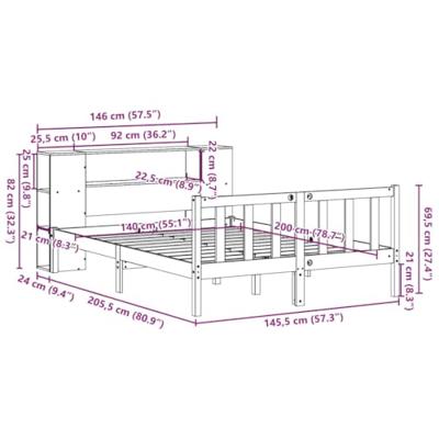 Bed met boekenkast zonder matras massief grenenhout 140x200 cm - thumbnail