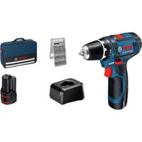 Bosch Professional Akku-Bohrschrauber GSR 12V-15 Set 2x2,0Ah, GAL12V-20, Zubehör 25tlg,Tasche 060186810H Accu-boormachine 12 V 2.0 Ah Li-ion Incl. 2 accus - thumbnail