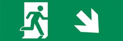 Noodverlichting richting Pijl Rechts Omlaag 300x100mm - Sticker