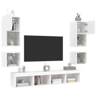 8-delige Tv-wandmeubelset met LED-verlichting bewerkt hout wit - thumbnail