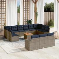 14-delige Loungeset met kussens poly rattan grijs - thumbnail