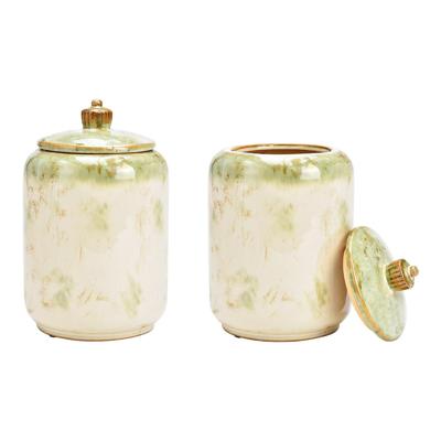 Keramische doos, crème, groen (B/H/D) 17x27x17 cm, alleen ter decoratie