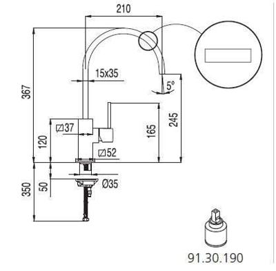 Keukenkraan Tres Top | Opbouw | 360° Draaibaar | Mengkraan | 1-hendel | Vierkant | Chroom
