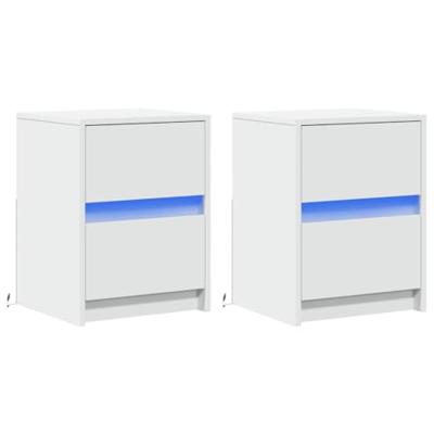 Nachtkastjes met LED-verlichting 2 st bewerkt hout wit Nachtkastjes met LED-verlichting 2 st bewerkt hout wit