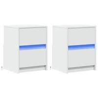 Nachtkastjes met LED-verlichting 2 st bewerkt hout wit - thumbnail