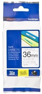 Brother TZe-161 Labeltape Kunststof Tapekleur: Transparant Tekstkleur: Zwart 36 mm 8 m