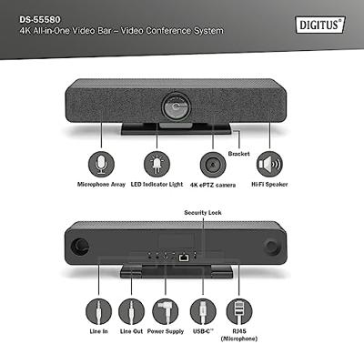 Digitus DS-55580 4K videoconferentiesysteem 3840 x 2160 Pixel Luidspreker, Microfoon, Snelle autotracking via AI, Standvoet, Stereomicrofoon, Voice tracking Digitus DS-55580 4K videoconferentiesysteem 3840 x 2160 Pixel Luidspreker, Microfoon, Snelle autotracking via AI, Standvoet, Stereomicrofoon, Voice tracking