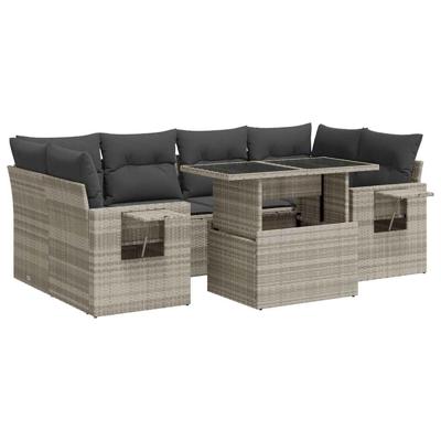 7-delige Loungeset met kussens poly rattan lichtgrijs