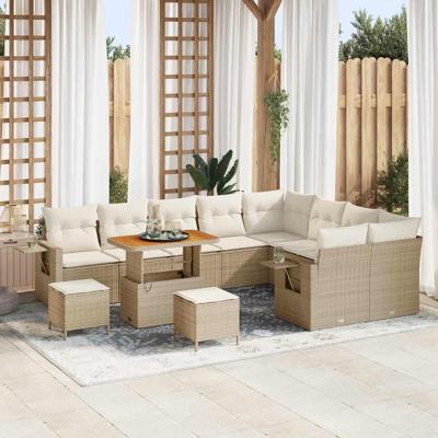 Tuinbankenset 12 pcs Beige poly rattan