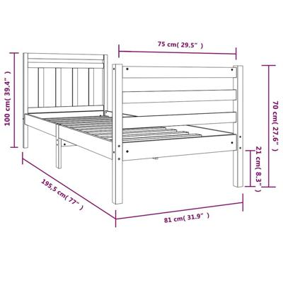 Bedframe massief hout 75x190 cm
