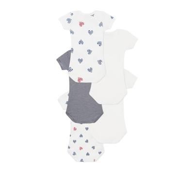 Set van 5 baby-body's met korte mouwen en gestreepte hartjes PETIT BATEAU wit Set van 5 baby-body's met korte mouwen en gestreepte hartjes PETIT BATEAU wit