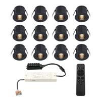 Set van 12 Betty LED Mini Inbouwspots met Trafo - 12 Volt 3 Watt 140 lumen - Dimbaar - Verzonken - Plat 37mm - 2700K - IP44 waterdicht - Zwart - Veranda spotjes - overkapping spotjes - thumbnail