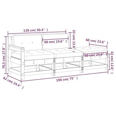 3-delige Loungeset met kussens massief hout grijs