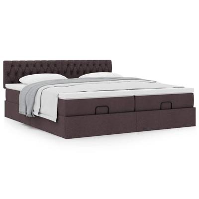 Ottoman bed met matrassen 200x200cm stof donkerbruin - thumbnail