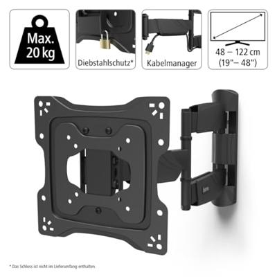 Hama Tv-muurbeugel Draaib. Kantelb. Antidiefstal-voorz. 122 Cm (48) 25 Kg