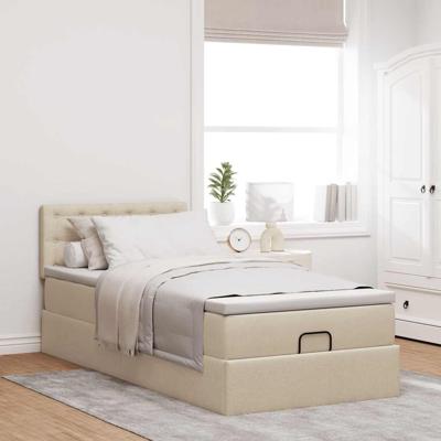 Ottoman bed met matras 120x190cm stof crèmekleurig
