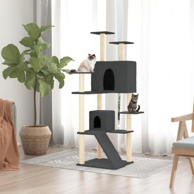 VidaXL Kattenmeubel met sisal krabpalen 153 cm donkergrijs