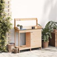 VidaXL Oppottafel met kast 110,5x45x124,5 cm massief vurenhout - thumbnail