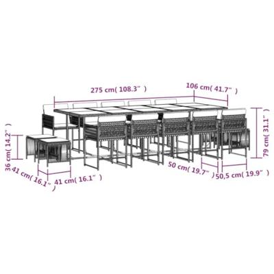 15-delige Tuinset met kussens poly rattan zwart - thumbnail
