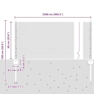 VidaXL Hek met paal zilver 0,6 x 25 m staal